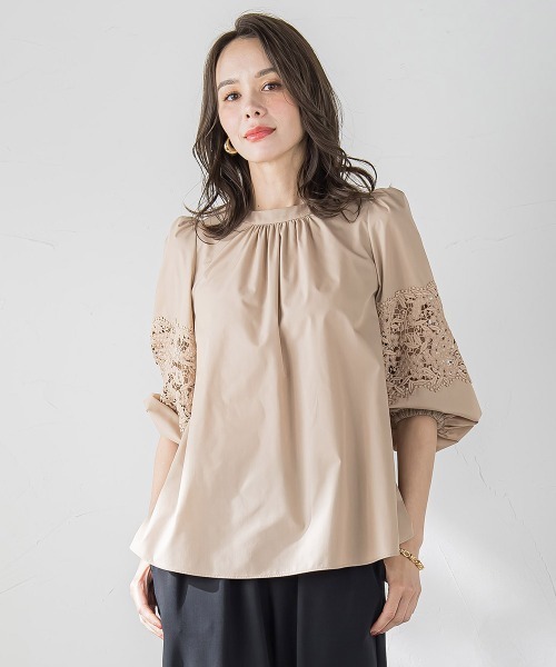 Viaggio Blu(ビアッジョブルー)の「【新色追加】七分袖レースブラウス≪洗濯機で洗える≫(シャツ/ブラウス・レディース・ネイビー/キャメル/ホワイト/ブルー系その他/ブルー/ベージュ・S/M/L)」の9枚目の写真