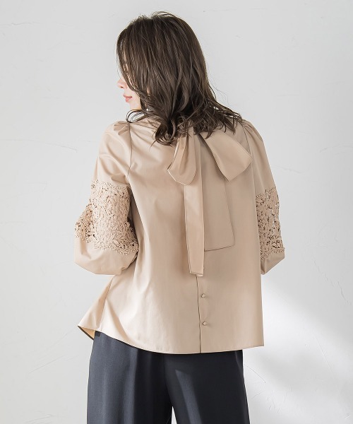 Viaggio Blu(ビアッジョブルー)の「【新色追加】七分袖レースブラウス≪洗濯機で洗える≫(シャツ/ブラウス・レディース・ネイビー/キャメル/ホワイト/ブルー系その他/ブルー/ベージュ・S/M/L)」の11枚目の写真