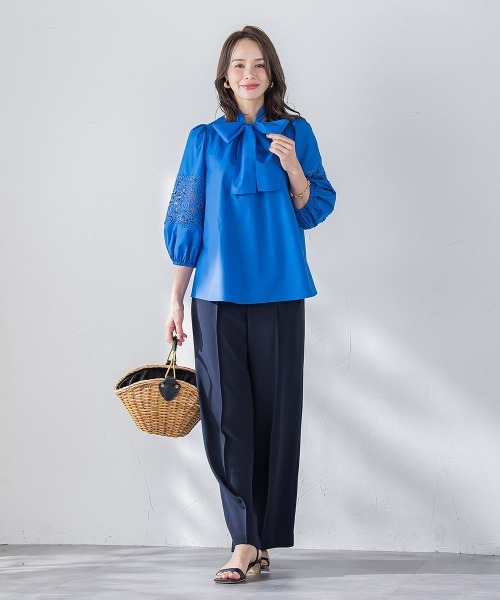 Viaggio Blu(ビアッジョブルー)の「【新色追加】七分袖レースブラウス≪洗濯機で洗える≫(シャツ/ブラウス・レディース・ネイビー/キャメル/ホワイト/ブルー系その他/ブルー/ベージュ・S/M/L)」の7枚目の写真