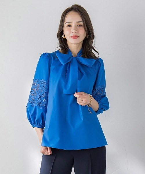 Viaggio Blu(ビアッジョブルー)の「【新色追加】七分袖レースブラウス≪洗濯機で洗える≫(シャツ/ブラウス・レディース・ネイビー/キャメル/ホワイト/ブルー系その他/ブルー/ベージュ・S/M/L)」の22枚目の写真