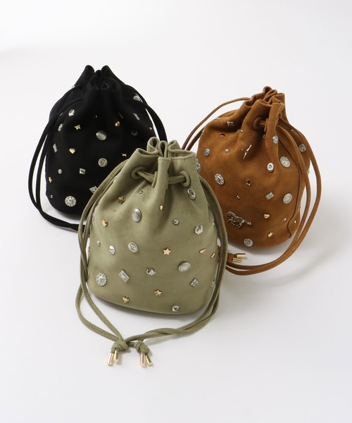 Three Four Time（ｽﾘｰﾌｫｰﾀｲﾑ）の「スエードスタッズドロストBAG（トートバッグ・レディース・キャメル/ブラック/カーキ・FREE）」の4枚目の写真