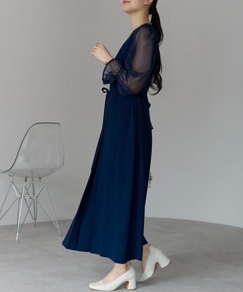 PREFERIR(プレフェリール)の「【結婚式・冠婚葬祭・オケージョン】細見え Aライン シアースリーブ ロング丈 フレア パーティードレス(S,M,L,XL)(ドレス・レディース・ネイビー/ブラック・SMALL/MEDIUM/LARGE/X-LARGE)」の7枚目の写真