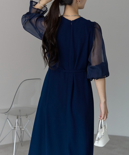 PREFERIR(プレフェリール)の「【結婚式・冠婚葬祭・オケージョン】細見え Aライン シアースリーブ ロング丈 フレア パーティードレス(S,M,L,XL)(ドレス・レディース・ネイビー/ブラック・SMALL/MEDIUM/LARGE/X-LARGE)」の13枚目の写真