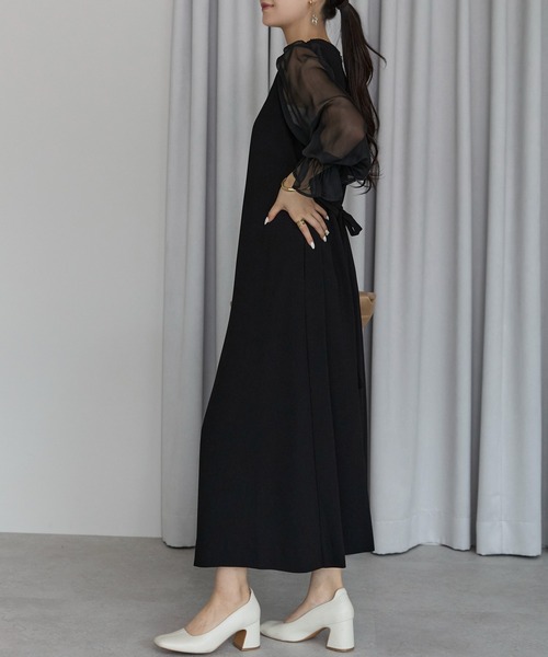 PREFERIR(プレフェリール)の「【結婚式・冠婚葬祭・オケージョン】細見え Aライン シアースリーブ ロング丈 フレア パーティードレス(S,M,L,XL)(ドレス・レディース・ネイビー/ブラック・SMALL/MEDIUM/LARGE/X-LARGE)」の16枚目の写真