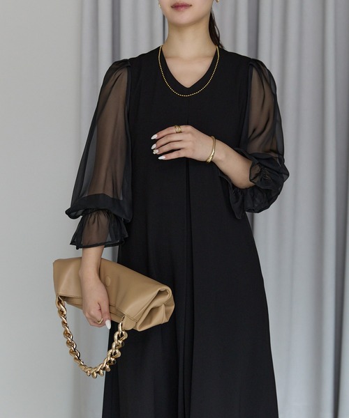 結婚式 オケージョン パーティー 女子会 シアースリーブ Vネック A