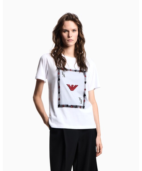 EMPORIO ARMANI(エンポリオアルマーニ)の「【エンポリオ アルマーニ】トランプコレクションプリントTシャツ(Tシャツ/カットソー・レディース・ホワイト/ブラック・LARGE/MEDIUM/SMALL/X-SMALL)」の2枚目の写真