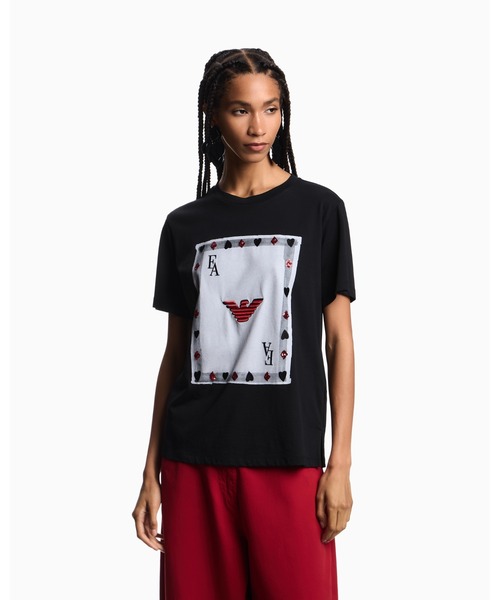 EMPORIO ARMANI(エンポリオアルマーニ)の「【エンポリオ アルマーニ】トランプコレクションプリントTシャツ(Tシャツ/カットソー・レディース・ホワイト/ブラック・LARGE/MEDIUM/SMALL/X-SMALL)」の4枚目の写真