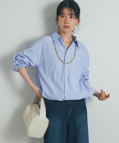 un dix cors(アンディコール)の「《大人カジュアルに》裾ドロストストライプシャツ(シャツ/ブラウス・レディース・ピンク/イエロー/ブルー・FREE)」の5枚目の写真