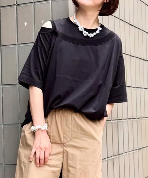 H.A.K(ハク)の「マーセライズ天竺アシンメトリーTシャツ(Tシャツ/カットソー・レディース・チャコール/ブラウン/ブラック・FREE)」の2枚目の写真