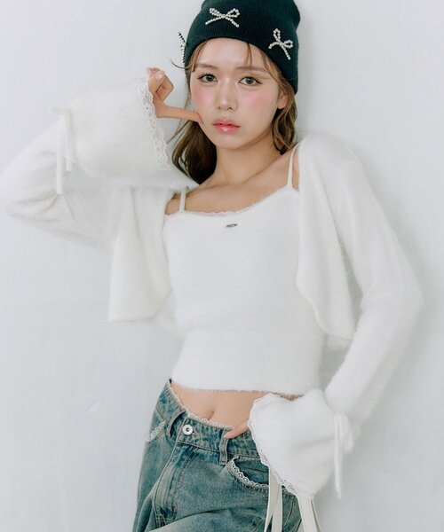 OLIVE des OLIVE（オリーブデオリーブ）の「ふわふわボレロ（カーディガン/ボレロ・レディース・ブラック/オフホワイト/サックスブルー/ピンク・FREE）」の2枚目の写真