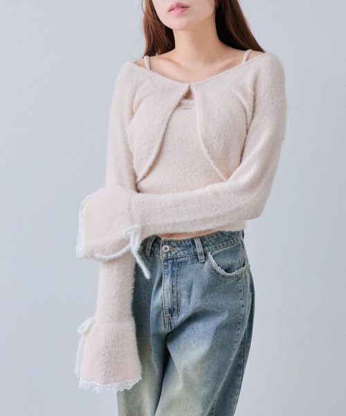 OLIVE des OLIVE（オリーブデオリーブ）の「ふわふわボレロ（カーディガン/ボレロ・レディース・ブラック/オフホワイト/サックスブルー/ピンク・FREE）」の6枚目の写真