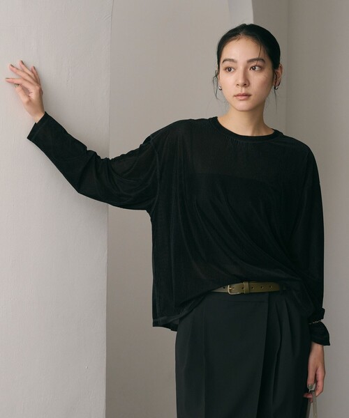 ベロアストライプシアー ロングスリーブカットソー（Tシャツ