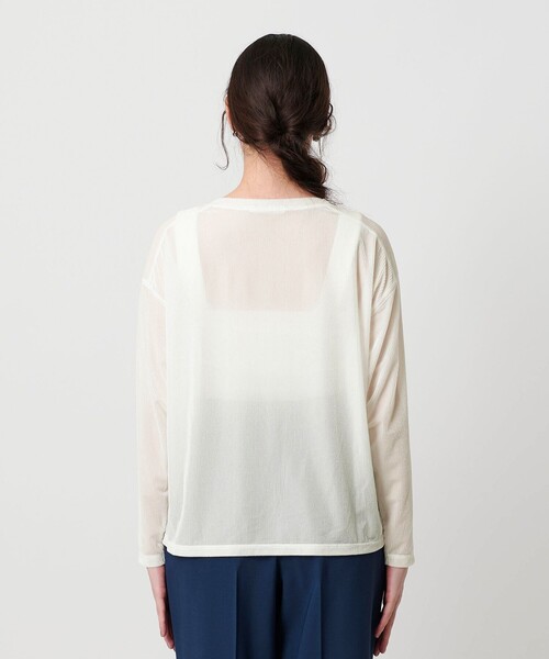 H BEAUTY&YOUTH ベロア シャーリングスリーブカットソー ベロアストライプシアー ロングスリーブカットソー（Tシャツ