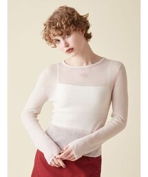 ロゴ刺繍シアーウールリブニット