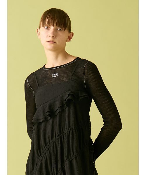 FURFUR（ファーファー）の「ロゴ刺繍シアーウールリブニット（ニット/セーター・レディース・ライトブルー/ブラック/オフホワイト/レッド・F）」の2枚目の写真