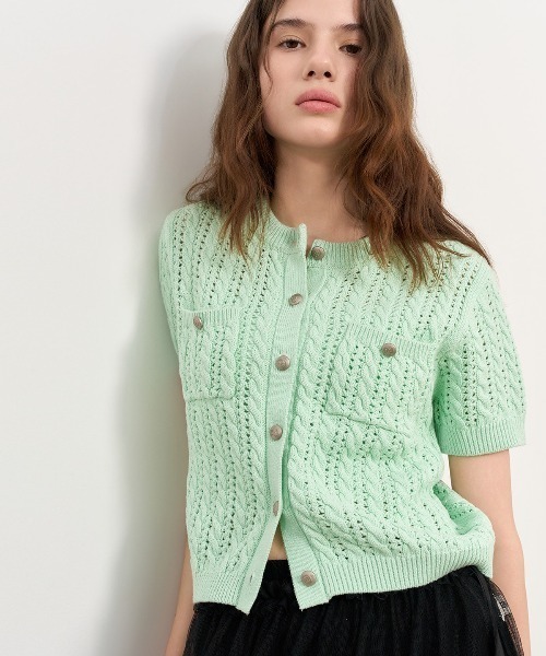 GENERAL IDEA/ジェネラルアイディア cable half cardigan メッシュ