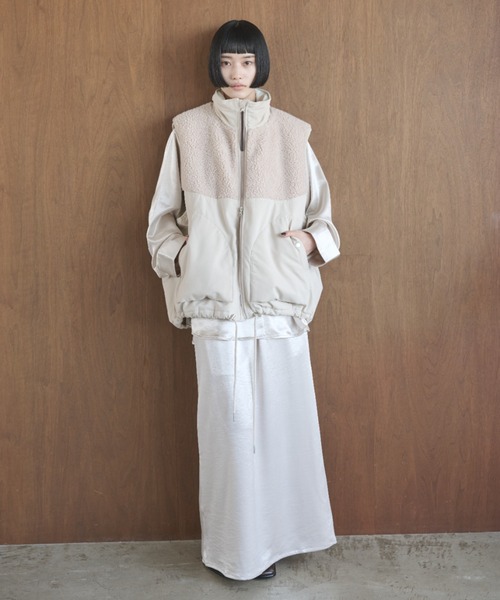 サテンオープンカラーオーバーシャツ/セットアップ可能（シャツ