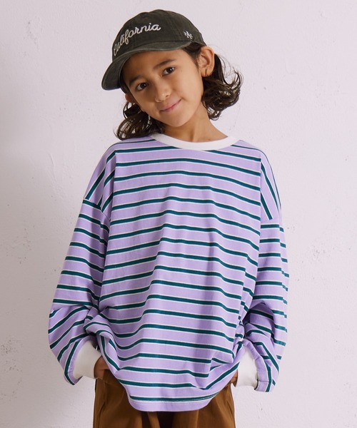 PAIRMANON STREET（ペアマノンストリート）の「ボーダー 長袖 Tシャツ【PAIRMANON STREET】（Tシャツ/カットソー・キッズ・グレー/ブラウン/パープル/ネイビー/ホワイト/ブラック/ホワイト系その他/グリーン・110/120/130/140/150/160/90/100）」の8枚目の写真