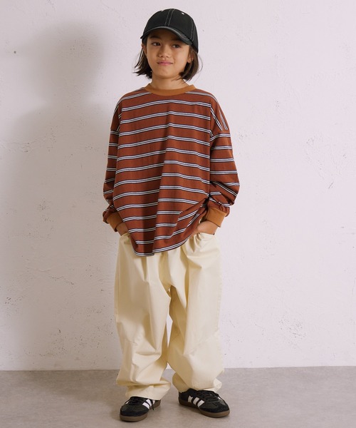 PAIRMANON STREET（ペアマノンストリート）の「ボーダー 長袖 Tシャツ【PAIRMANON STREET】（Tシャツ/カットソー・キッズ・グレー/ブラウン/パープル/ネイビー/ホワイト/ブラック/ホワイト系その他/グリーン・110/120/130/140/150/160/90/100）」の13枚目の写真