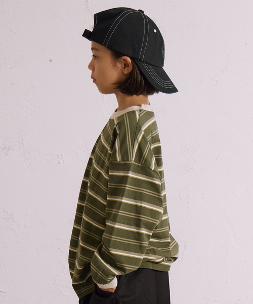 PAIRMANON STREET（ペアマノンストリート）の「ボーダー 長袖 Tシャツ【PAIRMANON STREET】（Tシャツ/カットソー・キッズ・グレー/ブラウン/パープル/ネイビー/ホワイト/ブラック/ホワイト系その他/グリーン・110/120/130/140/150/160/90/100）」の14枚目の写真