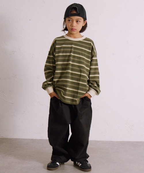 PAIRMANON STREET（ペアマノンストリート）の「ボーダー 長袖 Tシャツ【PAIRMANON STREET】（Tシャツ/カットソー・キッズ・グレー/ブラウン/パープル/ネイビー/ホワイト/ブラック/ホワイト系その他/グリーン・110/120/130/140/150/160/90/100）」の16枚目の写真