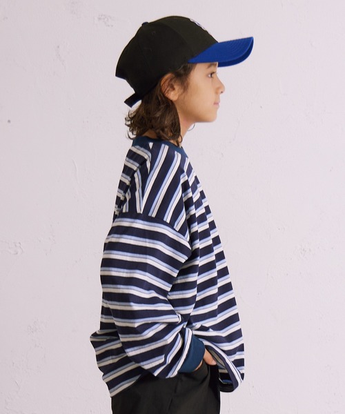 PAIRMANON STREET（ペアマノンストリート）の「ボーダー 長袖 Tシャツ【PAIRMANON STREET】（Tシャツ/カットソー・キッズ・グレー/ブラウン/パープル/ネイビー/ホワイト/ブラック/ホワイト系その他/グリーン・110/120/130/140/150/160/90/100）」の18枚目の写真