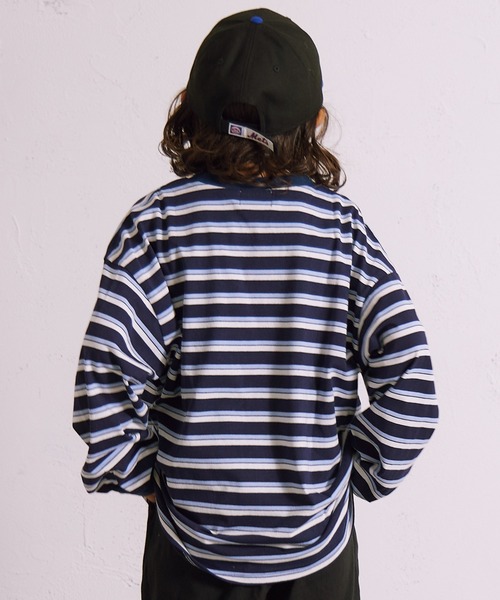 PAIRMANON STREET（ペアマノンストリート）の「ボーダー 長袖 Tシャツ【PAIRMANON STREET】（Tシャツ/カットソー・キッズ・グレー/ブラウン/パープル/ネイビー/ホワイト/ブラック/ホワイト系その他/グリーン・110/120/130/140/150/160/90/100）」の19枚目の写真