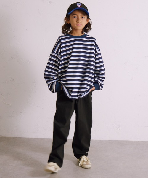 PAIRMANON STREET（ペアマノンストリート）の「ボーダー 長袖 Tシャツ【PAIRMANON STREET】（Tシャツ/カットソー・キッズ・グレー/ブラウン/パープル/ネイビー/ホワイト/ブラック/ホワイト系その他/グリーン・110/120/130/140/150/160/90/100）」の20枚目の写真