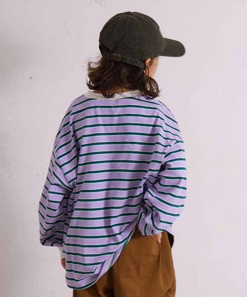 PAIRMANON STREET（ペアマノンストリート）の「ボーダー 長袖 Tシャツ【PAIRMANON STREET】（Tシャツ/カットソー・キッズ・グレー/ブラウン/パープル/ネイビー/ホワイト/ブラック/ホワイト系その他/グリーン・110/120/130/140/150/160/90/100）」の22枚目の写真