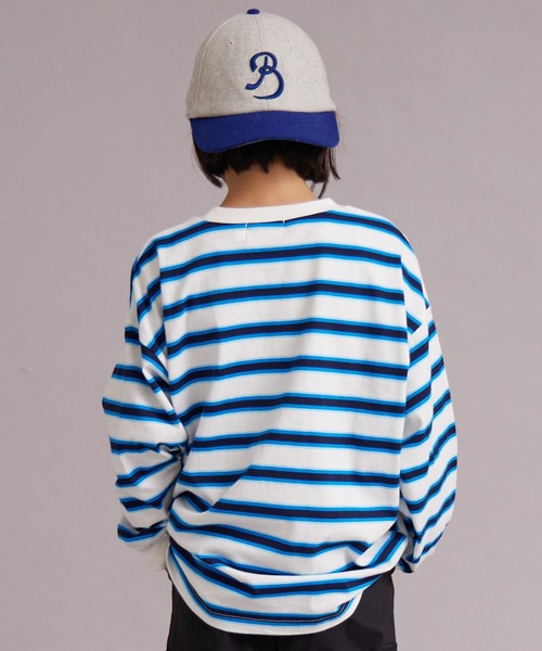 PAIRMANON STREET（ペアマノンストリート）の「ボーダー 長袖 Tシャツ【PAIRMANON STREET】（Tシャツ/カットソー・キッズ・グレー/ブラウン/パープル/ネイビー/ホワイト/ブラック/ホワイト系その他/グリーン・110/120/130/140/150/160/90/100）」の10枚目の写真