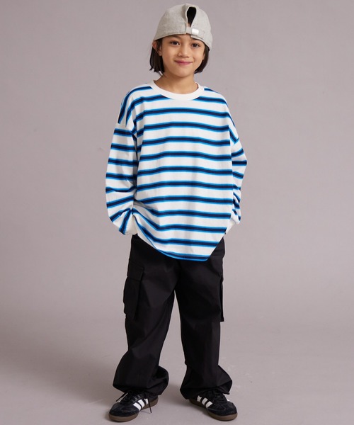 PAIRMANON STREET（ペアマノンストリート）の「ボーダー 長袖 Tシャツ【PAIRMANON STREET】（Tシャツ/カットソー・キッズ・グレー/ブラウン/パープル/ネイビー/ホワイト/ブラック/ホワイト系その他/グリーン・110/120/130/140/150/160/90/100）」の11枚目の写真