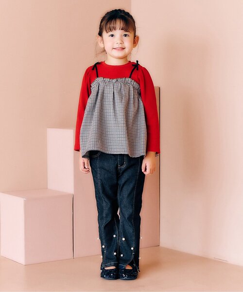 apres les cours（アプレレクール）の「【スリット】裾パール・ラインストーン フレアきゅんパンツ_ジュニア対応（デニムパンツ・キッズ・ブラック/ブルー・90/100/110/120/130/140）」の16枚目の写真