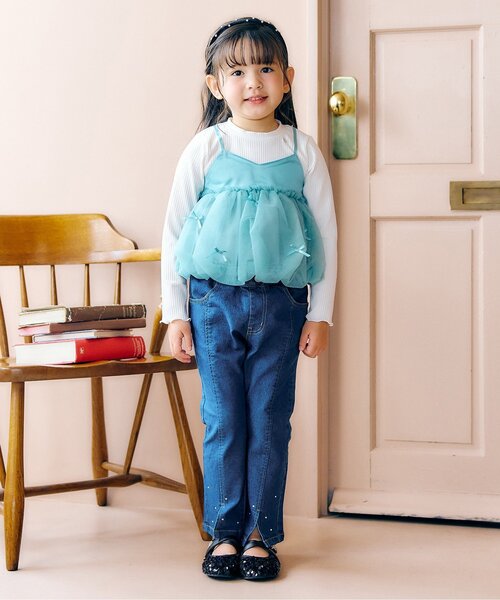 apres les cours（アプレレクール）の「【スリット】裾パール・ラインストーン フレアきゅんパンツ_ジュニア対応（デニムパンツ・キッズ・ブラック/ブルー・90/100/110/120/130/140）」の18枚目の写真