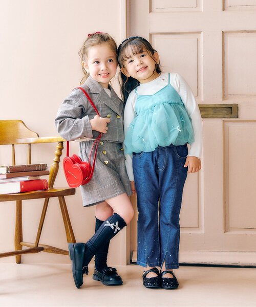 apres les cours（アプレレクール）の「【スリット】裾パール・ラインストーン フレアきゅんパンツ_ジュニア対応（デニムパンツ・キッズ・ブラック/ブルー・90/100/110/120/130/140）」の20枚目の写真