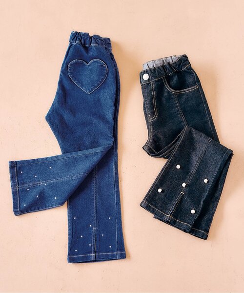 apres les cours（アプレレクール）の「【スリット】裾パール・ラインストーン フレアきゅんパンツ_ジュニア対応（デニムパンツ・キッズ・ブラック/ブルー・90/100/110/120/130/140）」の21枚目の写真