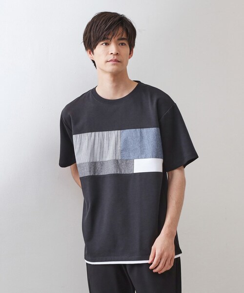 THE SHOP TK (ザ ショップ ティーケー )の「パネル切替半袖Tシャツ(Tシャツ/カットソー・メンズ・ライトブルー/ブラック/オフホワイト/ネイビー・03/02)」の4枚目の写真