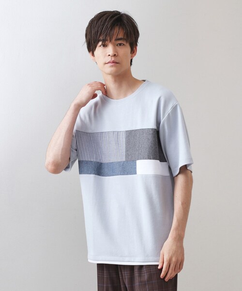 THE SHOP TK (ザ ショップ ティーケー )の「パネル切替半袖Tシャツ(Tシャツ/カットソー・メンズ・ライトブルー/ブラック/オフホワイト/ネイビー・03/02)」の1枚目の写真
