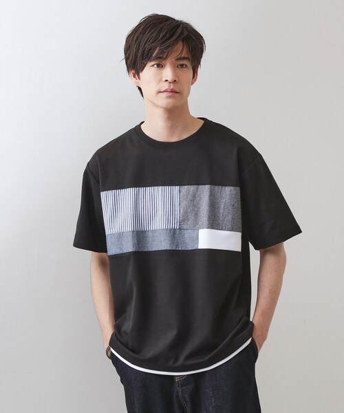 THE SHOP TK (ザ ショップ ティーケー )の「パネル切替半袖Tシャツ(Tシャツ/カットソー・メンズ・ライトブルー/ブラック/オフホワイト/ネイビー・03/02)」の3枚目の写真