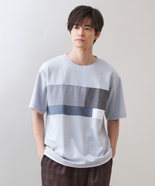 THE SHOP TK (ザ ショップ ティーケー )の「パネル切替半袖Tシャツ(Tシャツ/カットソー・メンズ・ライトブルー/ブラック/オフホワイト/ネイビー・03/02)」の13枚目の写真