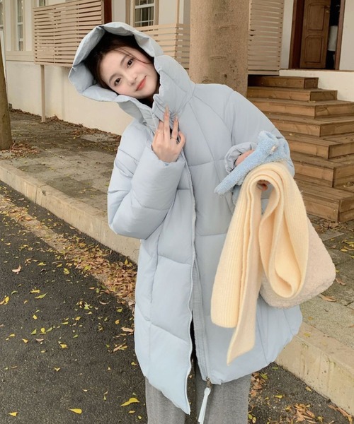 gossip!ロサンゼルス(ゴシップロサンゼルス)の「ビッグシルエット 中綿シンプルカジュアルフーディジャケット(ダウンジャケット/コート・レディース・グレー/ライトブルー/オフホワイト/ブラック・M)」の14枚目の写真