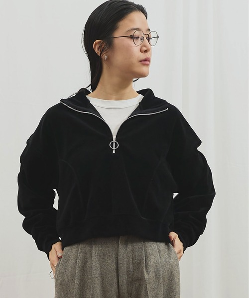 fig Ｌondon（フィグロンドン）の「track velour half zip（Tシャツ/カットソー・レディース・グレー/ブラック/グリーン・FREE）」の2枚目の写真
