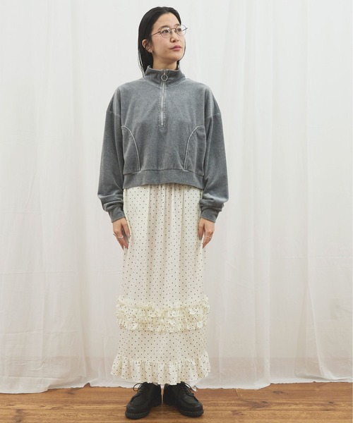 fig Ｌondon（フィグロンドン）の「track velour half zip（Tシャツ/カットソー・レディース・グレー/ブラック/グリーン・FREE）」の9枚目の写真