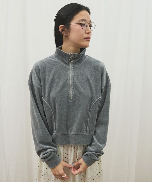fig Ｌondon（フィグロンドン）の「track velour half zip（Tシャツ/カットソー・レディース・グレー/ブラック/グリーン・FREE）」の6枚目の写真
