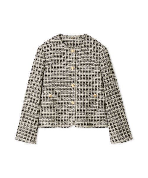 ミラオーウェン パッチポケット 金ボタン ロングツイードジャケット ノーカラー Mila Owen（ミラオーウェン）の「パッチポケット金ボタンロング