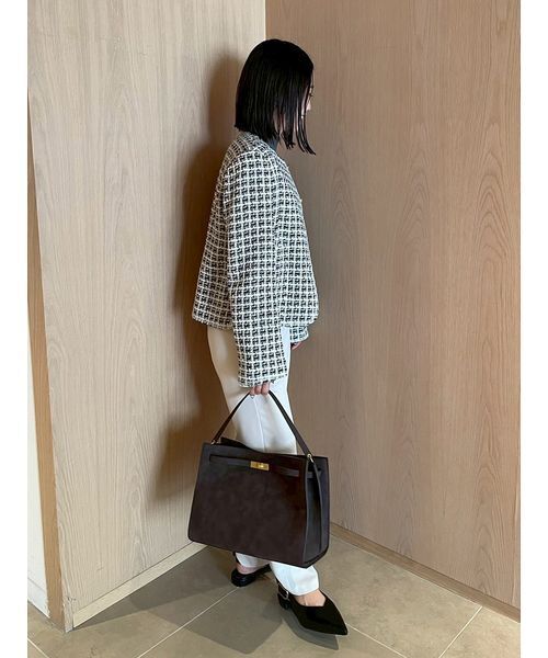 ミラオーウェン パッチポケット 金ボタン ロングツイードジャケット ノーカラー Mila Owen（ミラオーウェン）の「パッチポケット金ボタンロング