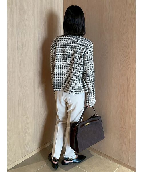 金釦パッチポケットコンパクトツィードジャケット（ノーカラー