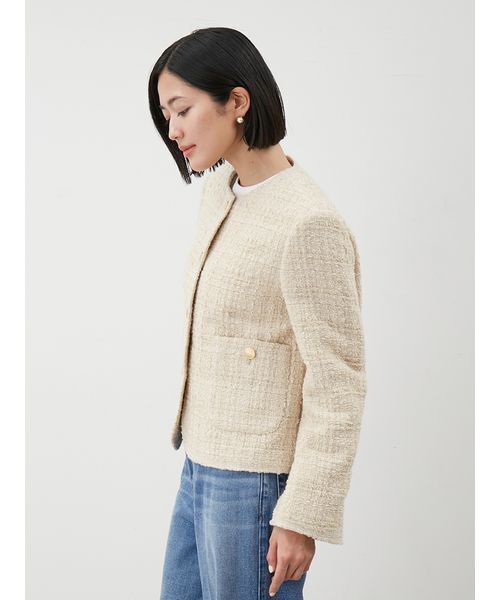 金釦パッチポケットコンパクトツィードジャケット（ノーカラー