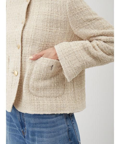 金釦パッチポケットコンパクトツィードジャケット（ノーカラー