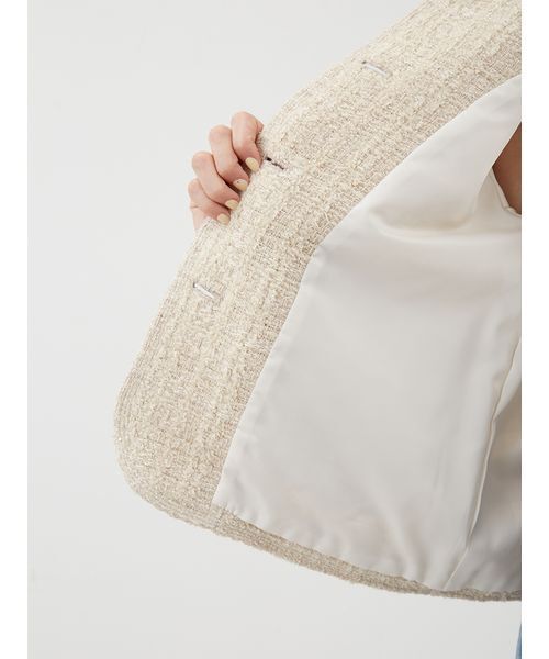 ミラオーウェン パッチポケット 金ボタン ロングツイードジャケット ノーカラー Mila Owen（ミラオーウェン）の「パッチポケット金ボタンロング