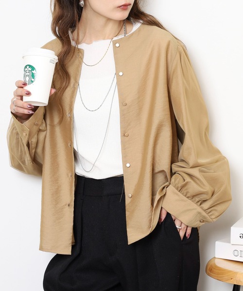 Anna Nicola(アンナニコラ)の「Anna Nicola 2wayチュールスリーブブラウス(シャツ/ブラウス・レディース・ブラック/モカ/キャメル・38)」の3枚目の写真